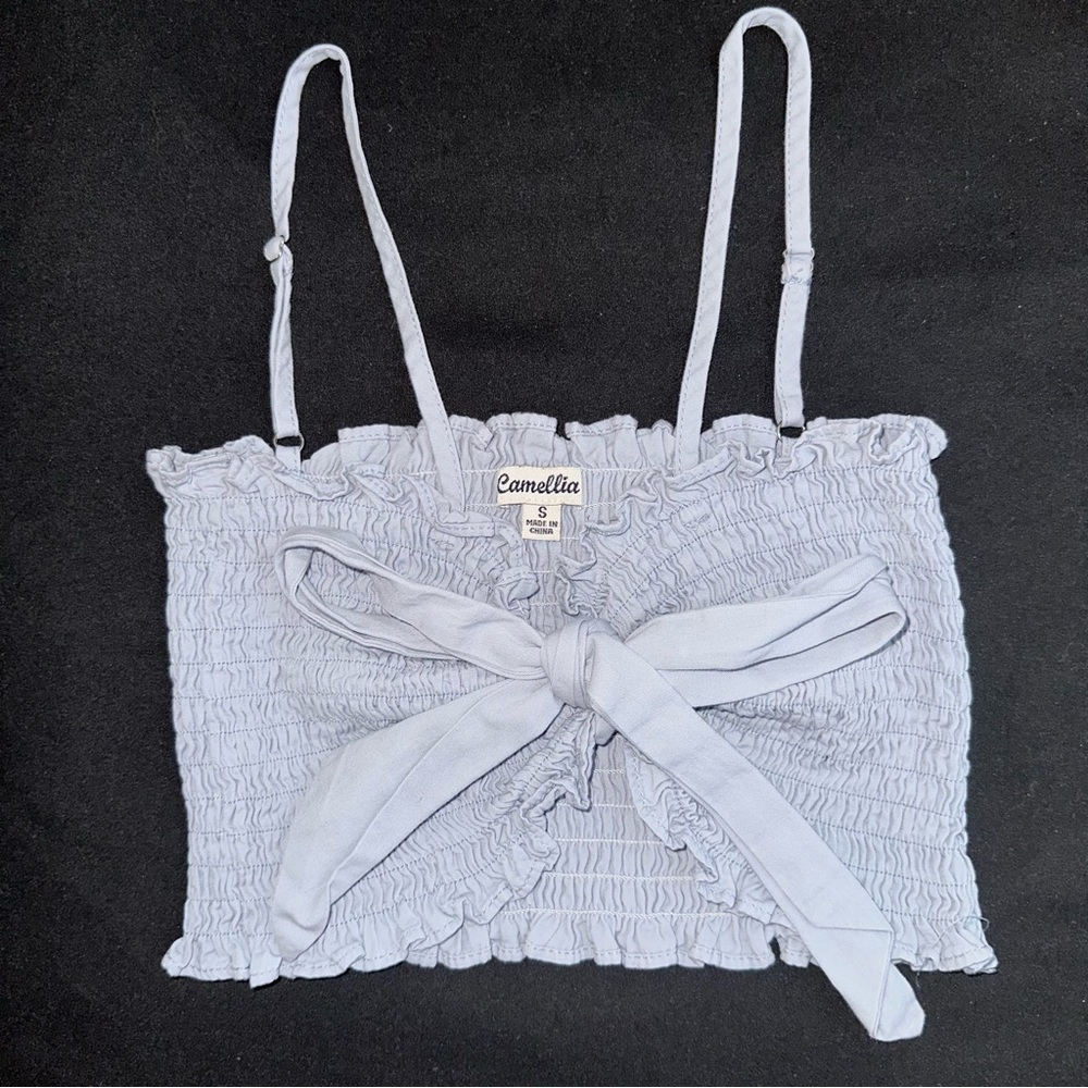 USED Front Tie Light Blue Cropped Top